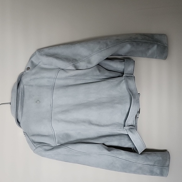 Primark Jacket Womens 12 Light Gray Faux Suede Moto Belted - Picture 4 of 7